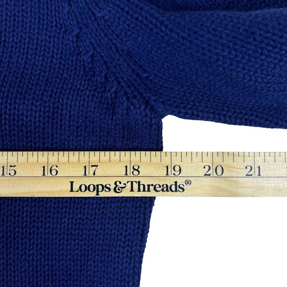 Lilly Pulitzer Navy Cotton Fisherman Sweater L Silver Toggle Shawl Collar Preppy - Picture 8 of 10